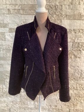 Insight New York asymmetric purple tweed moto jacket
